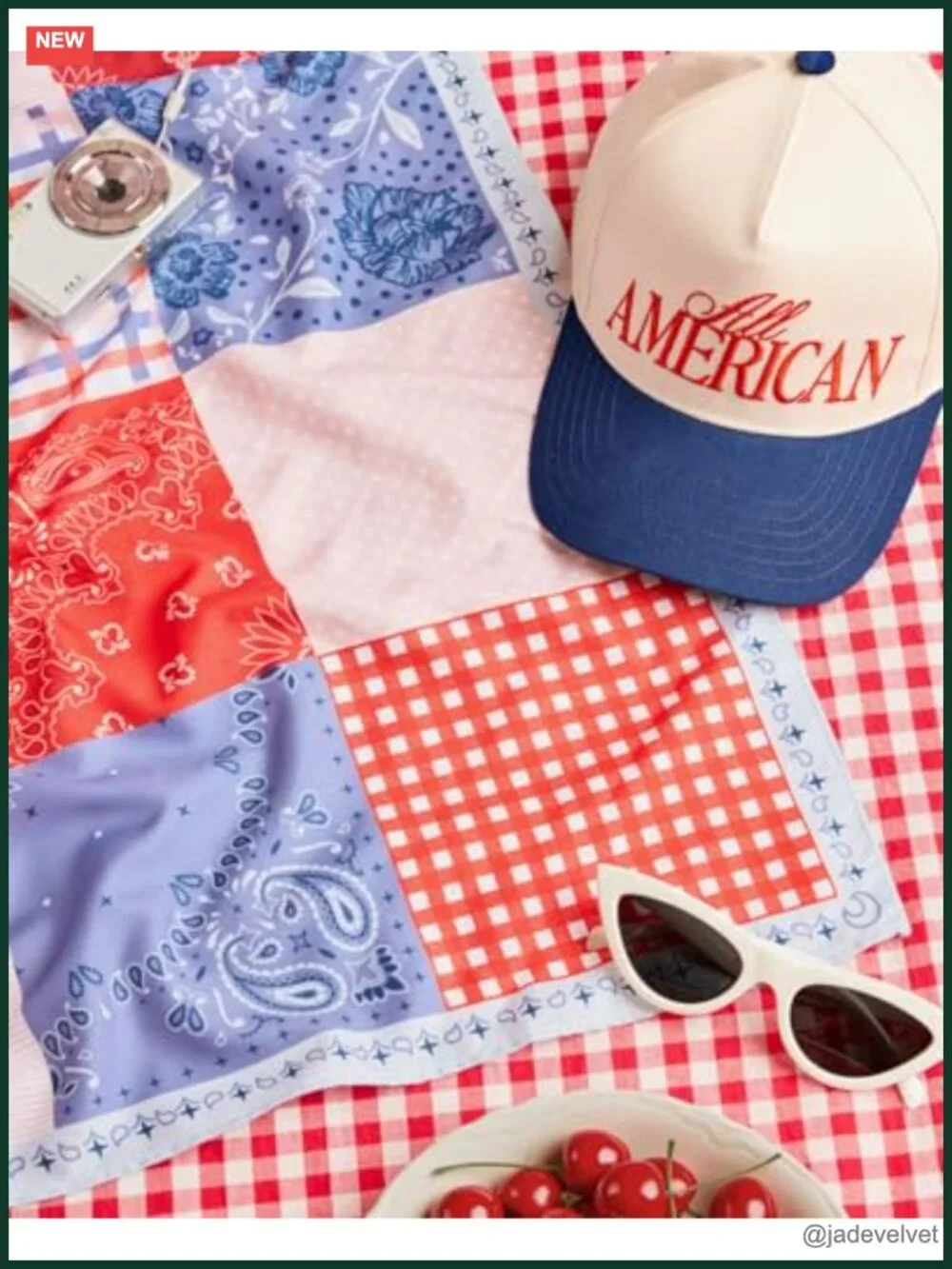 Patriotic Patchwork Bandana, Polyester, 27x27in, Fashion Scarf